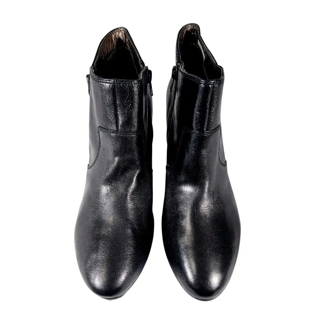 NWOT! EASY SPIRIT! BLACK GENUINE LEATHER CHUNKY HEELED ZIPPER ANKLE BOOTS! 9W